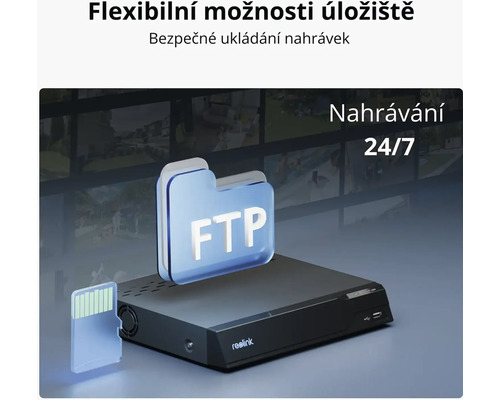 Reelink rekordér s SD kartou a symbolem složky FTP pro flexibilní možnosti ukládání