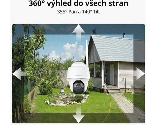 Reolink bezpečnostní kamera v zahradě s 360stupňovým zobrazením