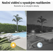 Ukázka nočního vidění s vysokým rozlišením s bazénem ve dne i v noci