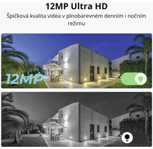 Snímek domu ve dne i v noci s kvalitou 12 MP Ultra HD kamery.