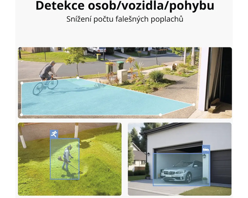 Detekce osob, vozidel a pohybu pro snížení počtu falešných poplachů.