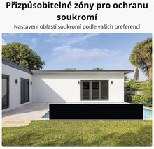 Zobrazení zahrady s domem pro ilustraci nastavitelných zón soukromí.