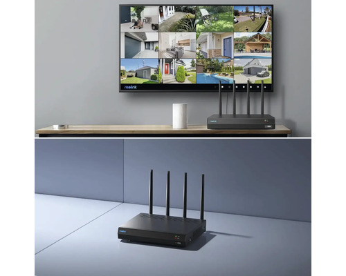 Síťový videorekordér Reolink se záznamy z bezpečnostních kamer na obrazovce