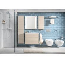 Moderní koupelna se sprchou, umyvadlem, zrcadlem, toaletou a bidetem