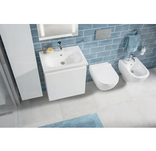 Moderní koupelna s umyvadlovou skříňkou, toaletou a bidetem