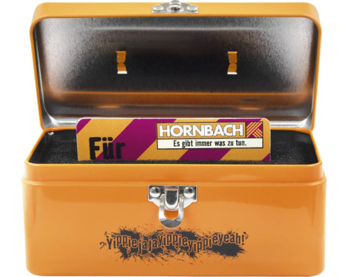 Otevřená oranžová bedna na nářadí s logem Hornbach