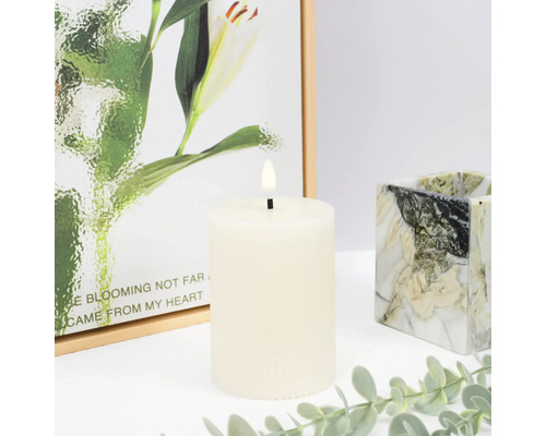 Dekorativní LED svíčka s obrázkem rostlin a svícen