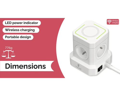 Zásuvková kostka s LED indikátorem napájení a funkcí bezdrátového nabíjení