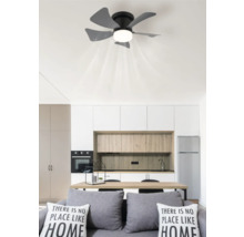 Stropní ventilátor se světlem v moderní kuchyni a obývacím pokoji