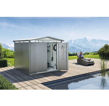 Plechový zahradní domek Biohort Panorama P3 257 x 214 cm stříbrný metalický set vč. regálu a okapů