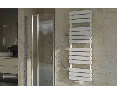 Designové topné těleso ROTHEIGNER 1510 x 500 x 72 mm připojení 1 dole uprostřed Koupelna se sprchou a bílým ohřívačem ručníků