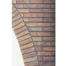 Detail zděné stěny s cihlami v půlkruhu