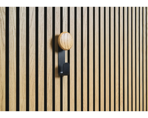 Sonava Function háček černý práškový s dřevěnou hlavou přírodní, balení = 4 kusy včetně upevnění Dřevěný panel s háčkem na šaty