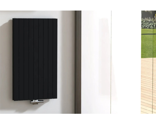 Designové topné těleso ROTHEIGNER 1200 x 662 x 72 mm připojení 1 dole uprostřed Černý panelový radiátor na zdi