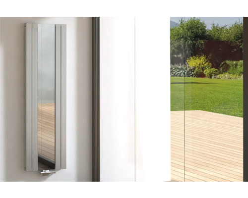 Designové topné těleso ROTHEIGNER 1800 x 514 x 72 mm připojení 1 dole uprostřed Vertikální radiátor se zrcadlem v koupelně