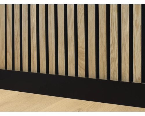 Podlahová lišta Sonava 22x80x2400 mm černá Dřevěný obklad se štíhlými lamelami a soklem