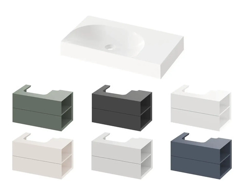 Deska umyvadla s umyvadlovými skříňkami v různých provedeních do koupelny