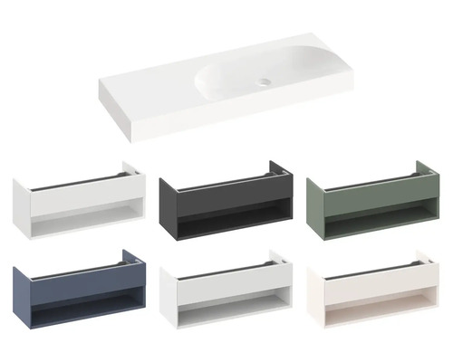 Umyvadlo a různé skříňky pod umyvadlo v různých provedeních