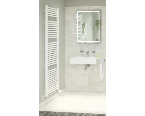 Designové topné těleso ROTHEIGNER kombinovaný provoz teplá voda 1810 x 600 x 88-105 mm připojení 1 dole oboustranně Koupelna s topným žebříkem, umyvadlem a zrcadlem