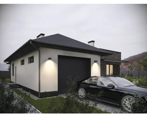Moderní dům s garáží a dlážděnou příjezdovou cestou