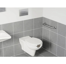 Moderní koupelna se závěsným WC, umyvadlem, madlem a ovládacím panelem