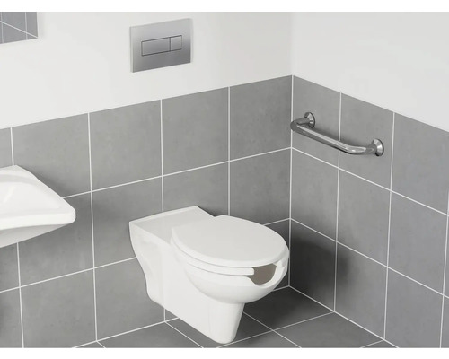 Moderní koupelna se závěsným WC, umyvadlem, madlem a ovládacím panelem