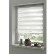 Okno s moderní bílou roletou duo pro regulaci světla a dekoraci