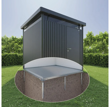 Kovový zahradní domek se šroubovým základem na zahradě