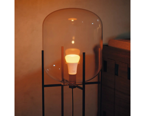 Stojací lampa se žárovkou pod průhlednou kupolí