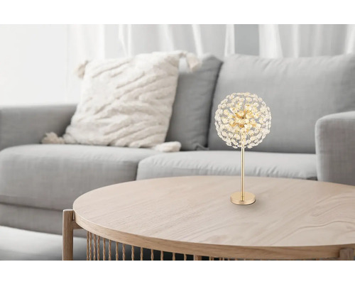 Dekorativní stolní lampa s křišťálovým dekorem na konferenčním stolku