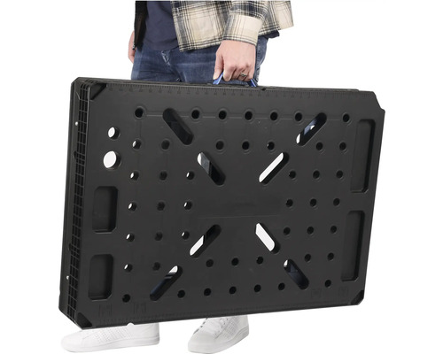 Skládací pracovní stůl s rukojetí.