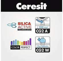 Logo Ceresit se symboly Silica Active Technology, CG2 A, Color Perfect a CG2 W