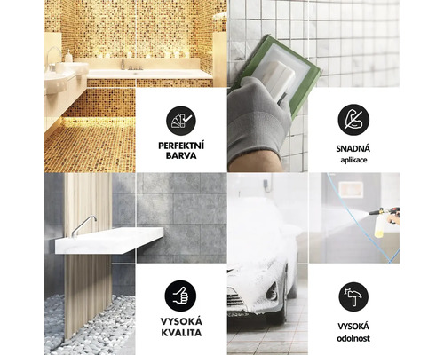 Vlastnosti produktu pro obklady a čisticí prostředky v různých aplikacích.