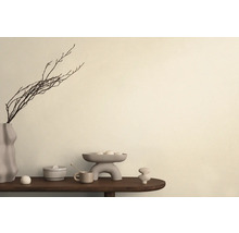 Dekorativní aranžmá s vázou, větvemi, mísou a keramickými objekty na stole.