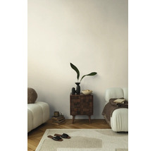 Obývací pokoj s pohovkou, kobercem a příručním stolkem s dekoracemi