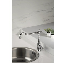 Chromová kuchyňská baterie s dřezem a dekorací