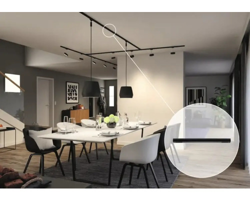 Jídelna s lištovým systémem a závěsnými svítidly