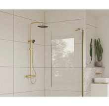 Moderní koupelna s sprchovou baterií a skleněnou stěnou