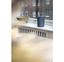 Dekorativní mísa a čistička vzduchu na okenním parapetu před oknem.