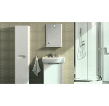 Koupelna s umyvadlem, zrcadlovou skříňkou, vysokou skříňkou a sprchou