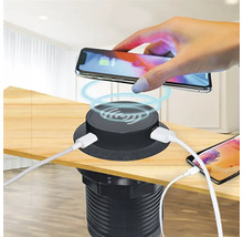 Elektrická stolní zásuvka s USB porty a funkcí bezdrátového nabíjení pro telefony