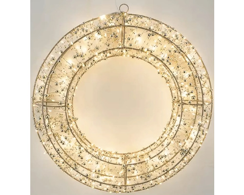 Venkovní vánoční osvětlení věnec závěsný 300LED kov zlatá 38x8x38 cm Dekorativní světelný kruh s osvětlením a kroužkem pro zavěšení.