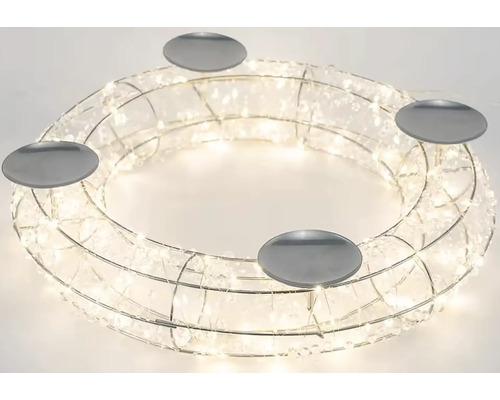 Vánoční osvětlení adventní věnec 150LED kov stříbrná 30x30x8,5 cm Adventní věnec s LED osvětlením a držáky na svíčky