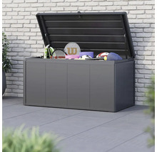 Otevřený šedý zahradní box se sportovním vybavením