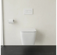 Závěsná toaleta s ovládacím panelem a držákem toaletního papíru v koupelně
