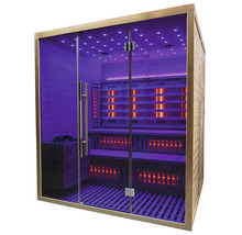 Infračervená sauna se skleněnou přední stranou a dřevěnými prvky