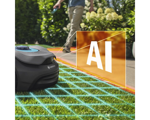 Robotická sekačka Gardena v provozu s umělou inteligencí na trávníku