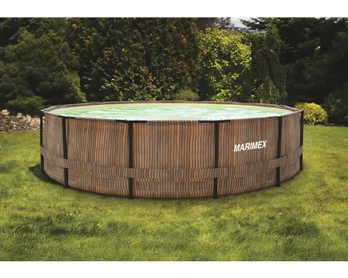 Bazén Marimex Frame s designem dřeva na zahradě