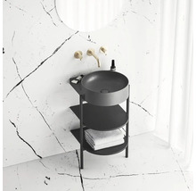 Koupelnová umyvadlová skříňka s kulatým umyvadlem na desku a úložnými přihrádkami