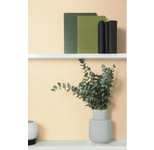 Dekorativní police s knihami a eukalyptem ve váze.